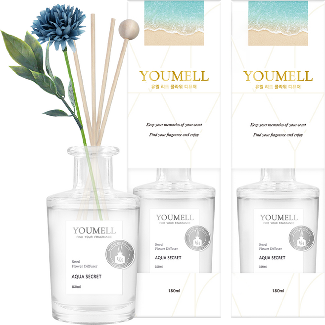 유멜 리드 플라워 디퓨저, 아쿠아시크릿, 180ml, 2개