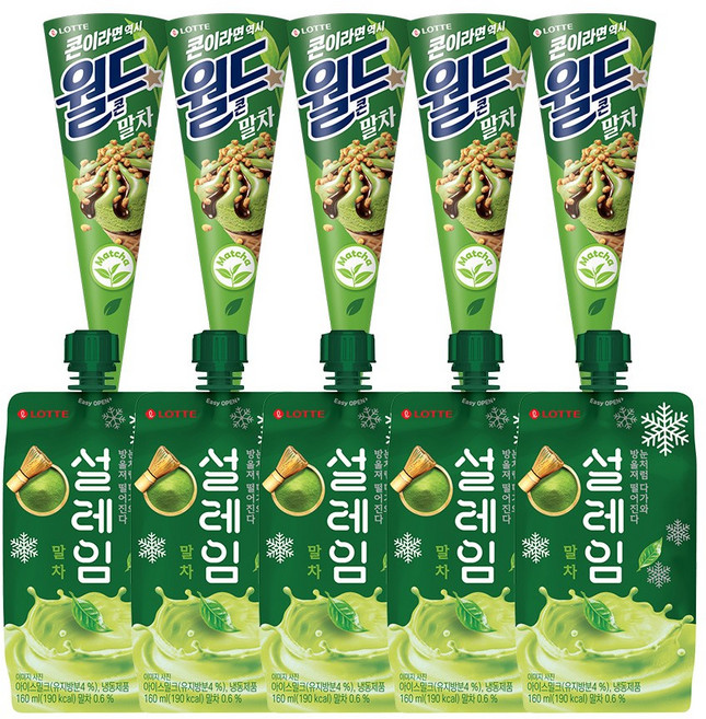 말차아이스크림 2종 월드콘x5+설레임x5, 2세트, 1.6L