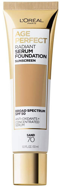 L'Oreal 파리 에이지 퍼펙트 래디언트 세럼 파운데이션 SPF 50 딥 앰버 1oz 142099, 070 Sand