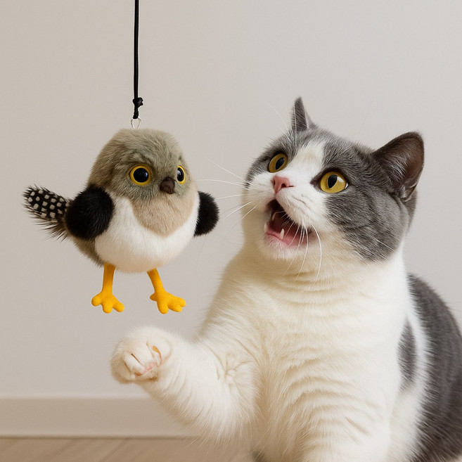 MAAH 고양이 터치하면 움직이는 자동 장난감 캣닢 플러피버드 [KC인증], 1개, 회색부엉이, CST-08