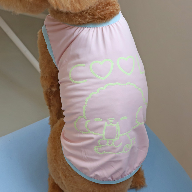 강아지 여름옷 아이스크림 야광 쿨나시(자외선 차단 UPF 50+), 핑크, 1개