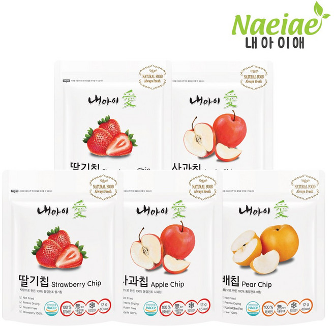 [내아이애] 유기농 아이과자 떡뻥 롱뻥스틱 쌀과자 과일칩 세트(추가증정 이벤트), 60g, 1세트, 동결건조 과일칩 5종 세트B