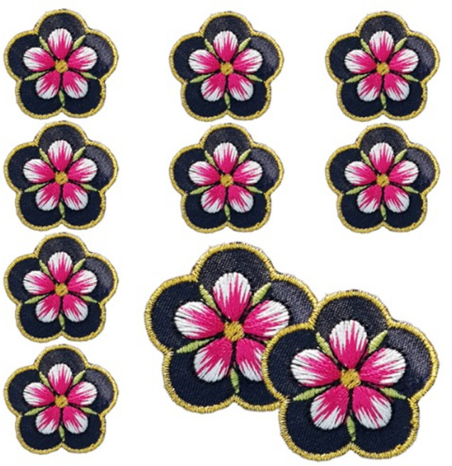 10개) 블랙 금사 테두리 무궁화 전통한복 자수 와펜 외국인선물 명절선물 전통선물 포장 봉투장식 전통장식 한복장식