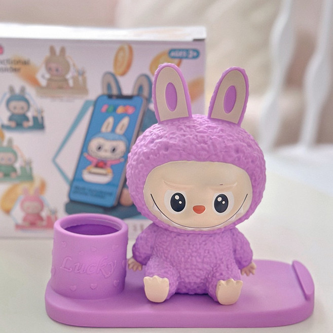 문구보따리 라부부 거치대 연필꽂이 핸드폰거치대 저금통, 퍼플, 1개