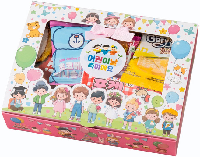 단체 과자 선물세트(대) 음료수 포함 신학기 어린이날 운동회 생일 행사 답례품 간식 꾸러미 구디백, 1개, 과자(대)분홍상자