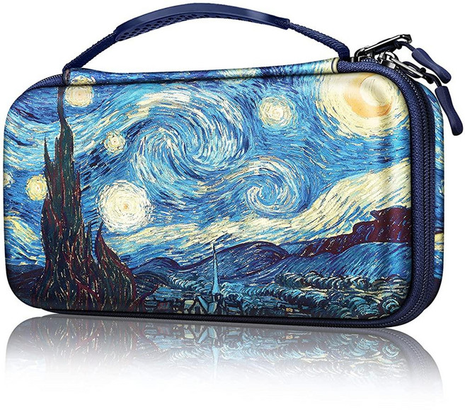 Fintie 닌텐도 스위치 OLED 모델 7인치/스위치 6.2인치용 휴대용 케이스 휴대용 여행자 보호 커버 보관 가방 게임 카드 슬롯 10개 및 내부 포켓 별이 빛나는 밤, 5) Starry Night