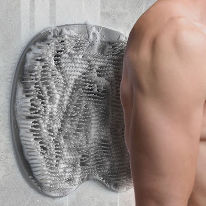 흡착식 셀프 등밀이 초간단 벽부착 바디 풋 등 샤워 브러쉬, 그레이, 2개, 1개입