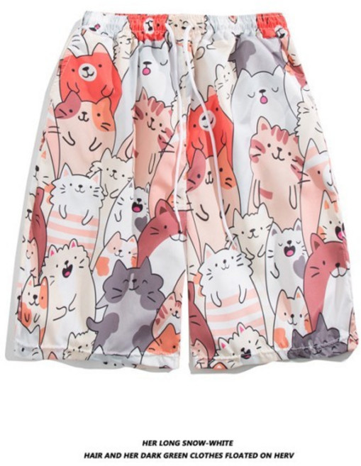 夏季海邊度假碎花寬鬆沙灘短褲, K1151,l