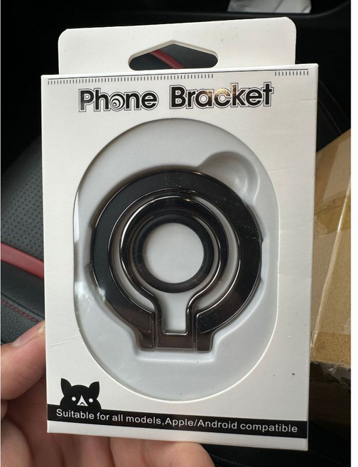 【水精靈】magsafe磁吸手機便利支架/金屬懶人桌上型支架/鋅合金手機指環扣, 黑+黑, 1個