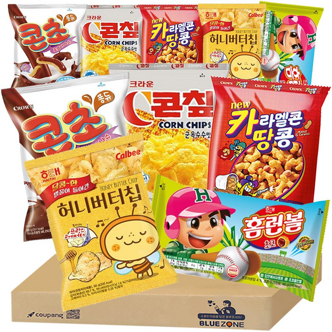 [블루존] 단짠 과자 5종 세트(콘초+콘칩+홈런볼+허니버터칩+카라멜땅콩)x2, 10개