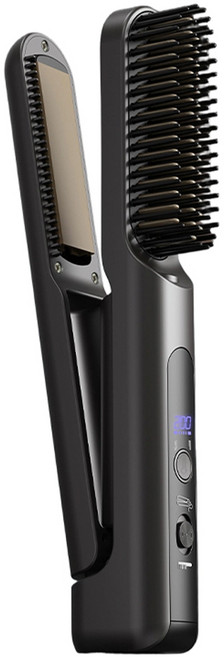 인플리바타 무선 휴대용 2in1 판 고데기 볼륨업 빗고데기 세라믹 코팅 MCH속열 4단계 온도조절 미니 매직기, RY-2502B, 블랙