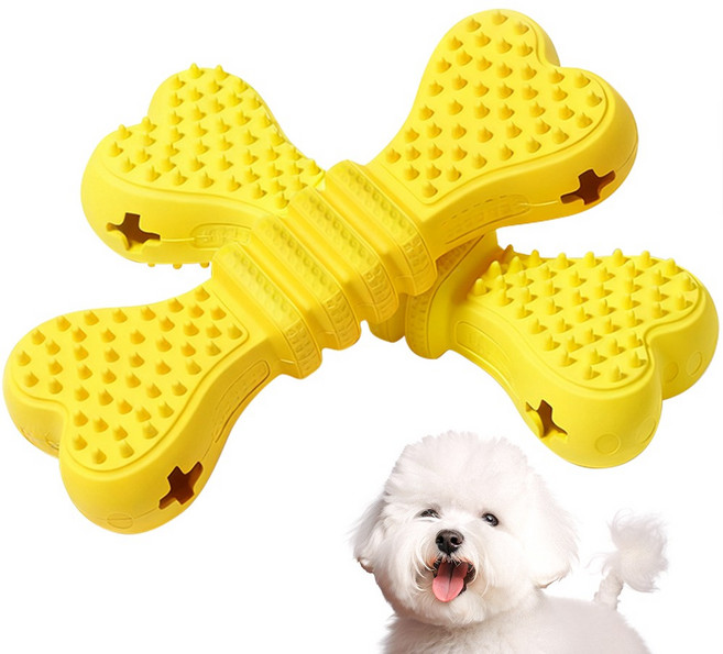 뼈다귀 모양 강아지 노즈워크 간식 장난감 대형 튼튼한 고무, 노란색, 1개