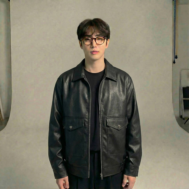 Akimu 남자 가죽 집업자켓 칼라넥 비즈니스 빅사이즈 바람막이