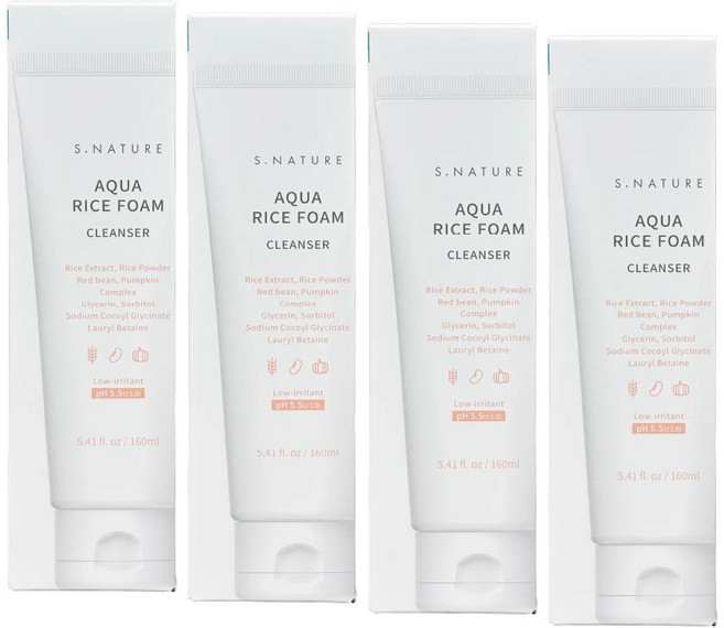 에스네이처 아쿠아 라이스 약산성 클렌징폼, 160ml, 4개