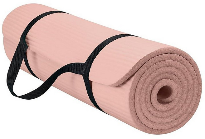 GAIAM ESSENTIAL 두꺼운 요가 매트 피트니스/운동 그레이 가로 182.88 x 세로 60.96 두께 6.35cm 운반용 스트랩 포함 147046, French Rose