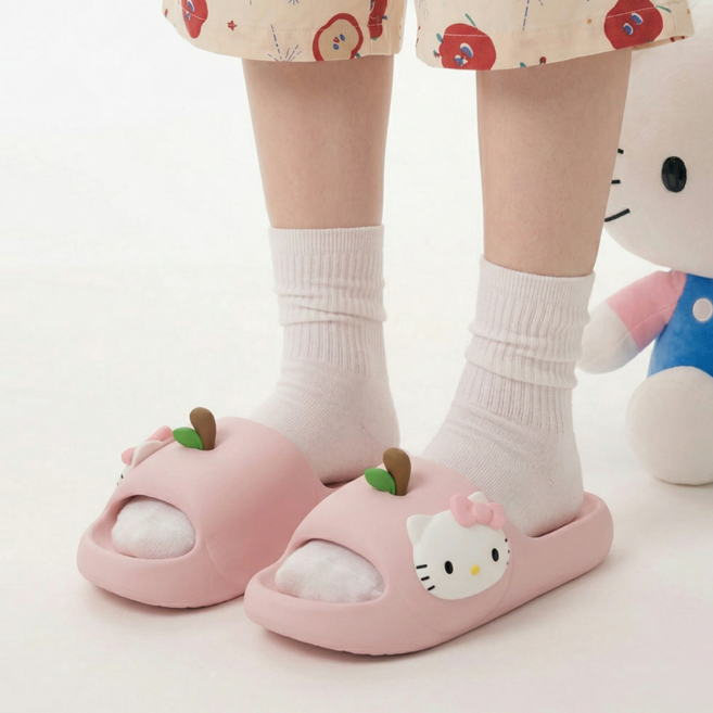 러블리 핑크 헬로키티 애플 슬리퍼 미끄럼방지 슬리퍼