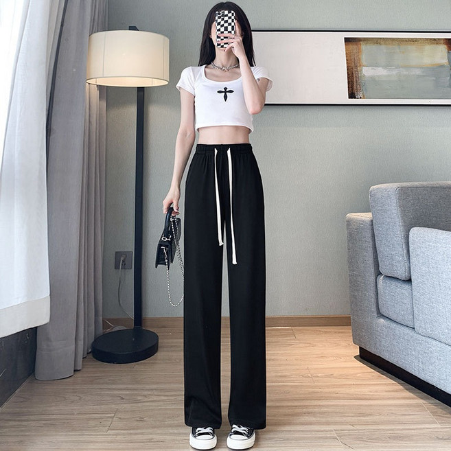 Ladyshare 韓系冰絲涼感寬鬆垂墜休閒褲