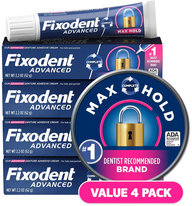 픽소덴트 틀니 접착제 어드밴스드 맥스 홀드, 4개, 색상