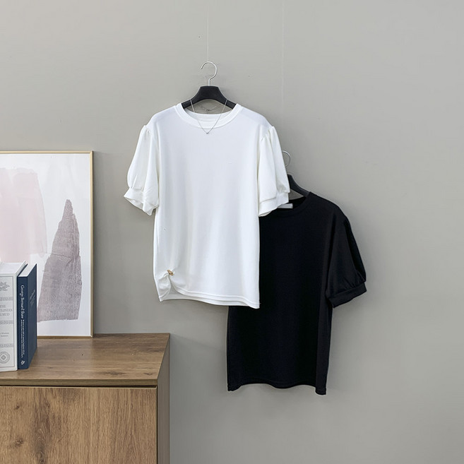 [행복여] 1+1 유앤미 셔링 퍼프 소매 반팔 티셔츠