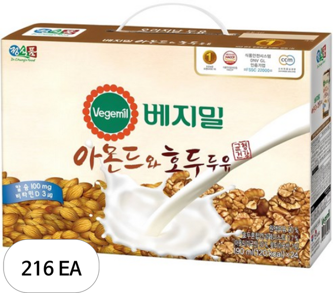 베지밀 아몬드와 호두 두유, 190ml, 216개