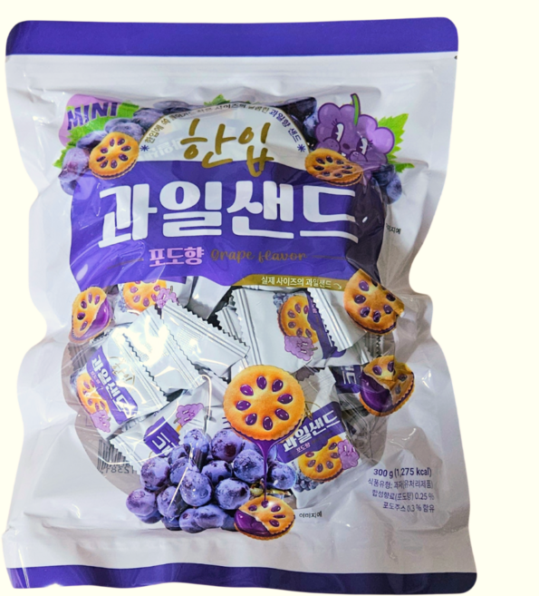 한입 과일 샌드 포도향 300g 개별포장 미니 샌드 크래커 쿠키 탕비실 간식 산도, 1개