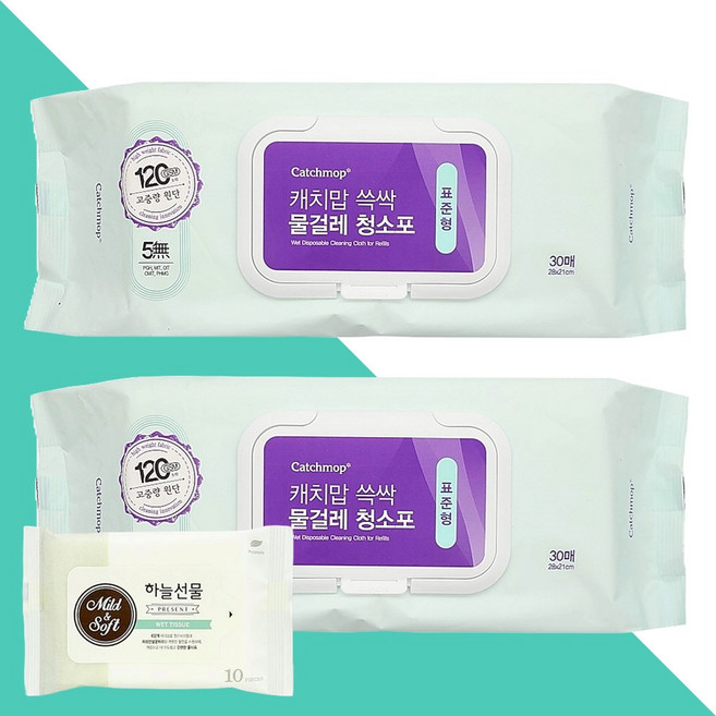 캐치맙 쓱싹 물걸레 청소포 표준형 30매 2개(+하늘선물 물티슈 10매), 2개
