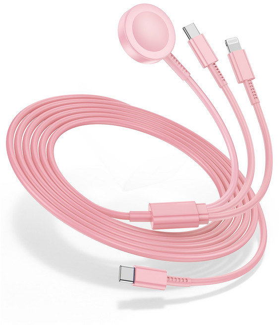 루미아코어 애플워치 무선 충전기 C타입 20W c타입 고속 충전기 8핀 3ni1고속충전케이블, 1세트, 분홍색 케이블