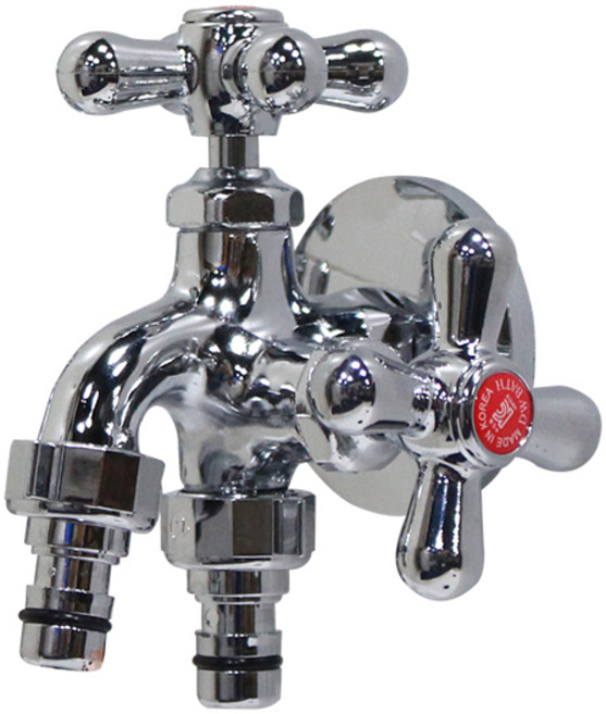 대원바스 십자 커플링 두갈래 수도꼭지(분리형) 냉수용 / 온수용 (옵션선택), 1개