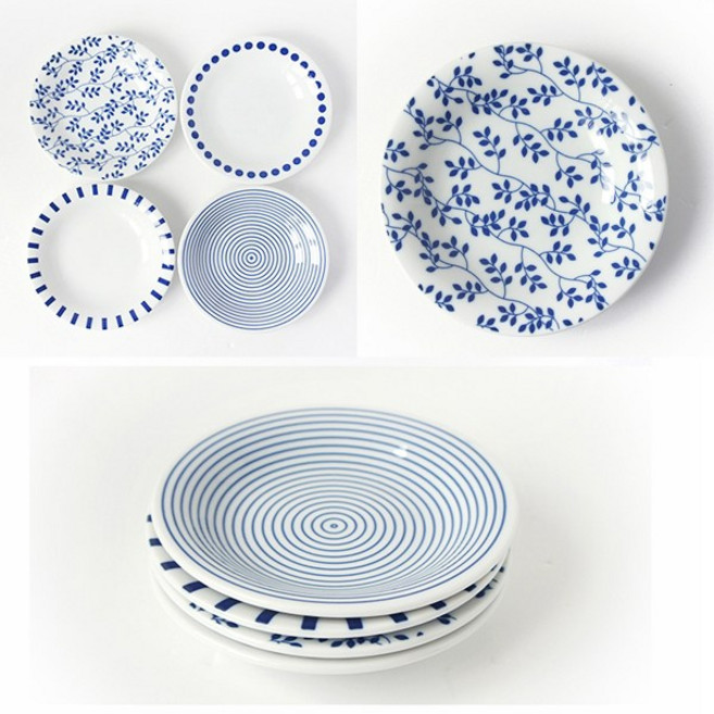 일본 블루에가와리 접시 4개세트(앞접시 접시세트 반찬접시), 단일