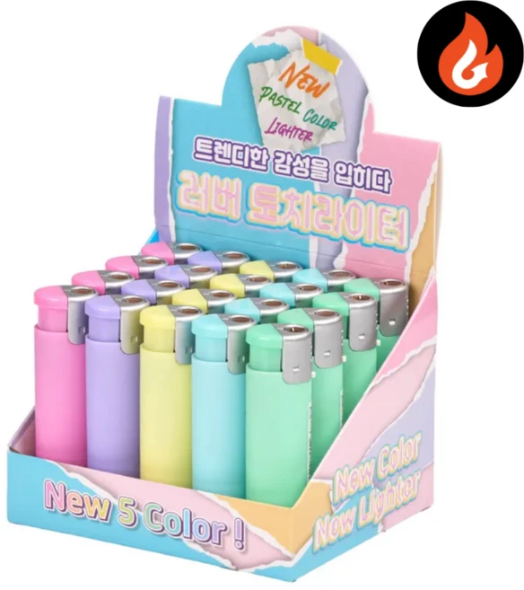 편의점 판매용 국내개발 파스텔 터보라이터 러버토치 라이터 20개, 러버(LOV-01) 5색 - 쿠팡