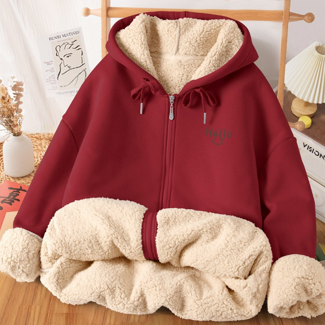 ANYOU 겨울 여성 기모 후드집업 루즈핏 보온방한 재킷 빅사이즈 아우터