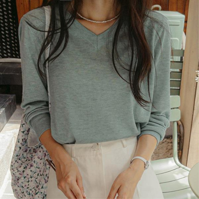 [마이더스비] 하니 메리노울 브이넥 니트