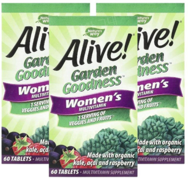 네이처스웨이 얼라이브 가든굿니스 여성 종합비타민 60정 3세트 3개월 하루두알 채소 야채, 3개