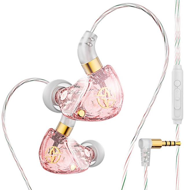 트윙클 글리터 투명 인이어 유선 이어폰, 핑크, 3.5mm