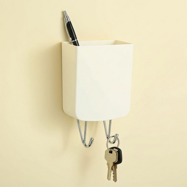 샤샤픽 무타공 자석 현관문 수납함, 1개, 흰색