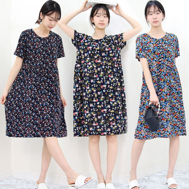 하랑이플 시원한 까실이 반팔원피스(W) 여름 아이스 쿨 빅사이즈 홈웨어 잠옷 원피스 엄마옷