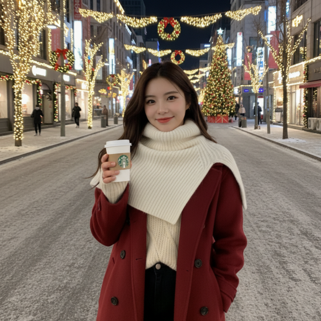 프라니 겨울 여성 넥워머 머플러 니트 케이프