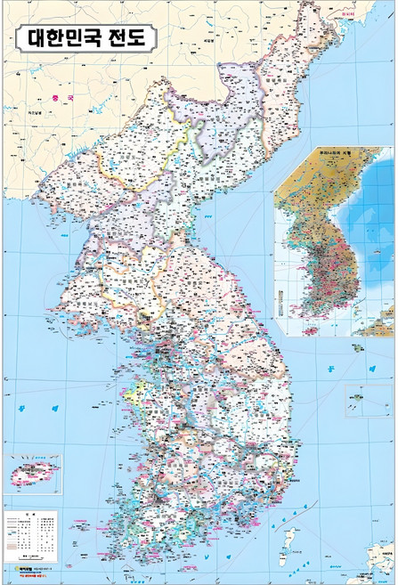 대한민국 하드코팅 지도 대형 68x100cm 학습용 우리나라 고화질 지도 보기