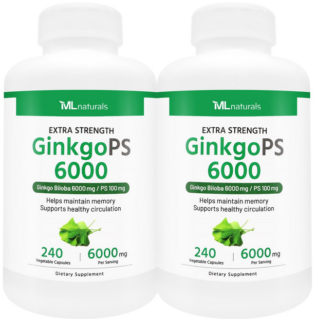 [미국빠른직구] 신제품 마이라이프 내추럴스 징코PS 6000 (은행잎추출물+포스파티딜세린), 2개, 240정