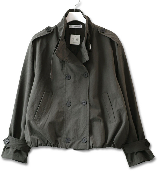 메리앤유 루즈핏 하이넥 더블 버튼 트렌치 자켓 간절기 블루종 점퍼