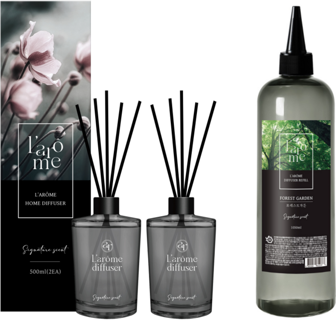 라홈 실내용 디퓨저 510ml 2p + 라홈 1050ml 대용량 리필오일, 1개, 2.07L, 포레스트가든