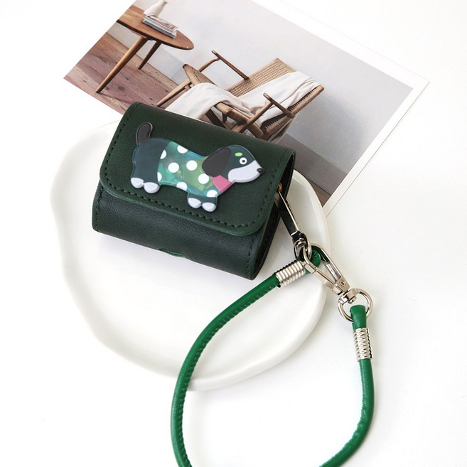 루톰 갤럭시 버즈3 / 버즈3프로 케이스 가죽 닥스훈트 키링, 그린, 1개