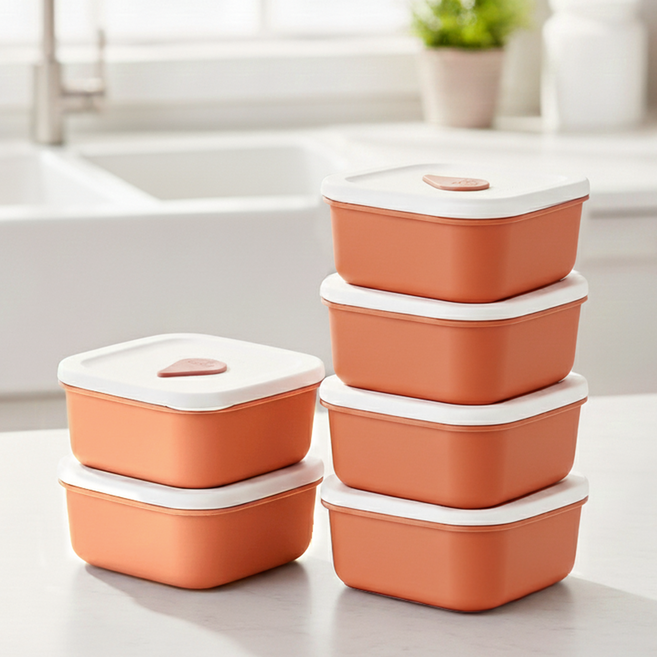 국산 실리콘 밥팩 냉동밥보관용기 전자레인지 소분용기 정사각 400ml 6팩 세트, 캐러멜, 6개