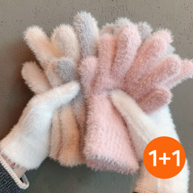 1+1 여성 앙고라 니트 털 장갑 보온 방한 겨울 따뜻한 기모 장갑
