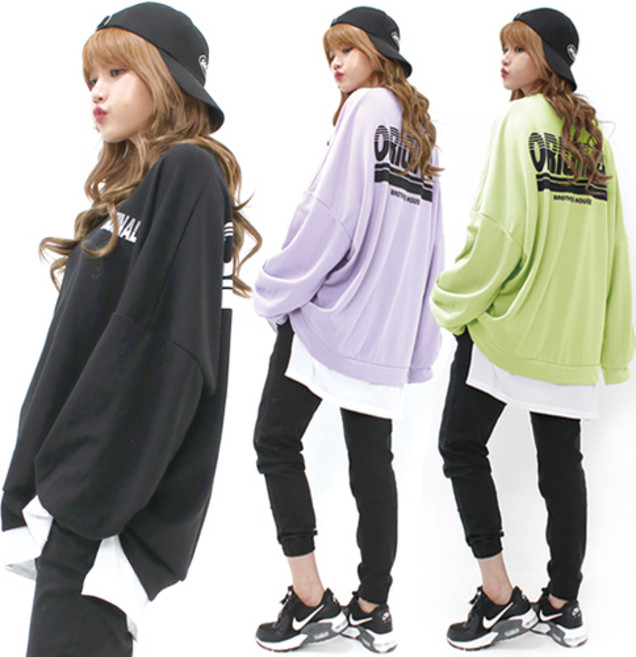 통통마녀 ] 오리지널 레이어드 맨투맨 4 컬러 4XL / 오버사이즈 [ 기모 포함 판매 ]