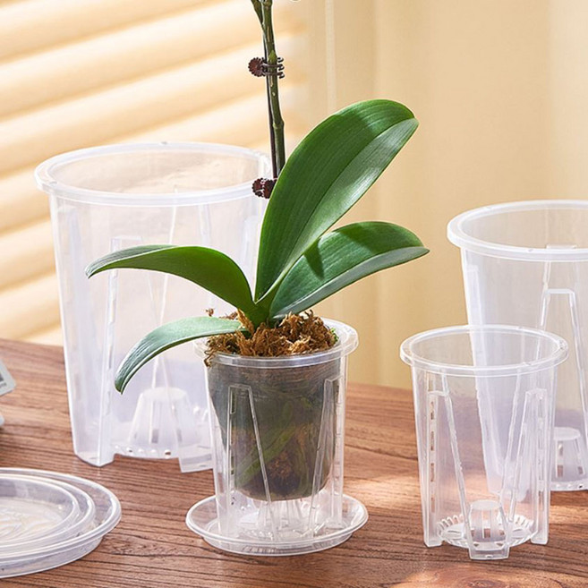 osshop 투명 플라스틱 분갈이 슬릿 화분 (받침대포함), 10호, 5개, 투명화분