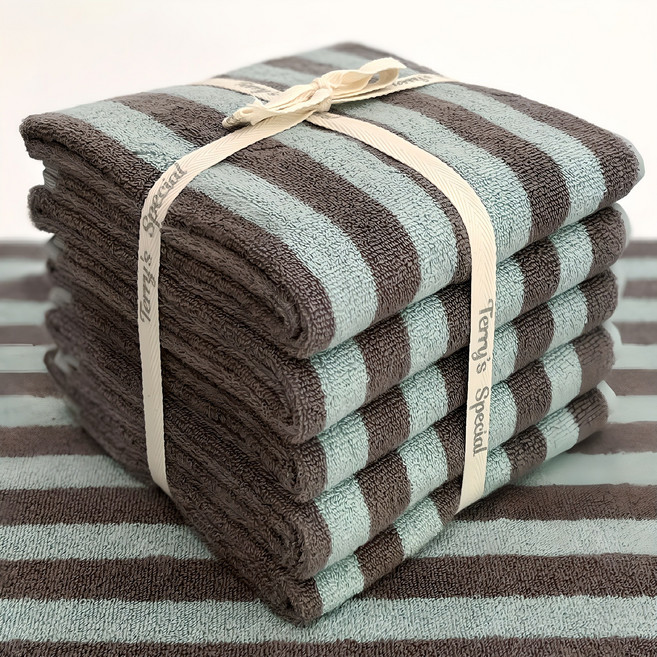 테리파머 스트라이프 디자인 선염 호텔 수건 180g 30수 면사, 피스타치오 + 스톤그레이, 5개