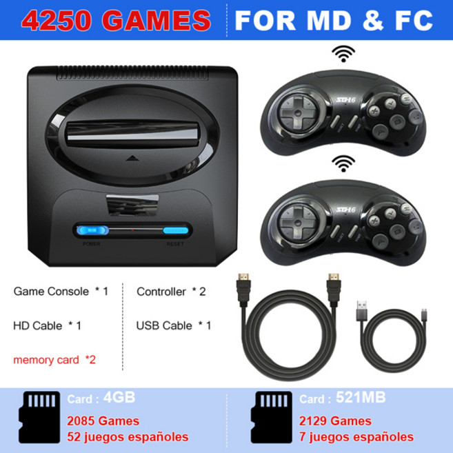 Sega Mega Drive Genesis FC Dendy 콘솔 용 16BIT Segas-MD 비디오 게임 콘솔 HDMI 출력 레트로 게임, [01] 4250ES Wireless