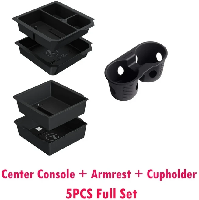 Model Y Juniper & 3 24-25 센터 콘솔 정리 트레이 2단 탈착식 팔걸이 트레이용 HALO BLK, Full Set-5PCS