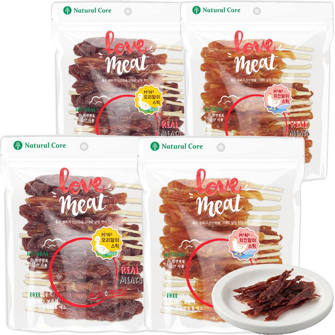 네츄럴코어 강아지 러브미트 미니 말이스틱 (증정 리얼육포50g), 160g, 4개, 미니 치킨/오리말이